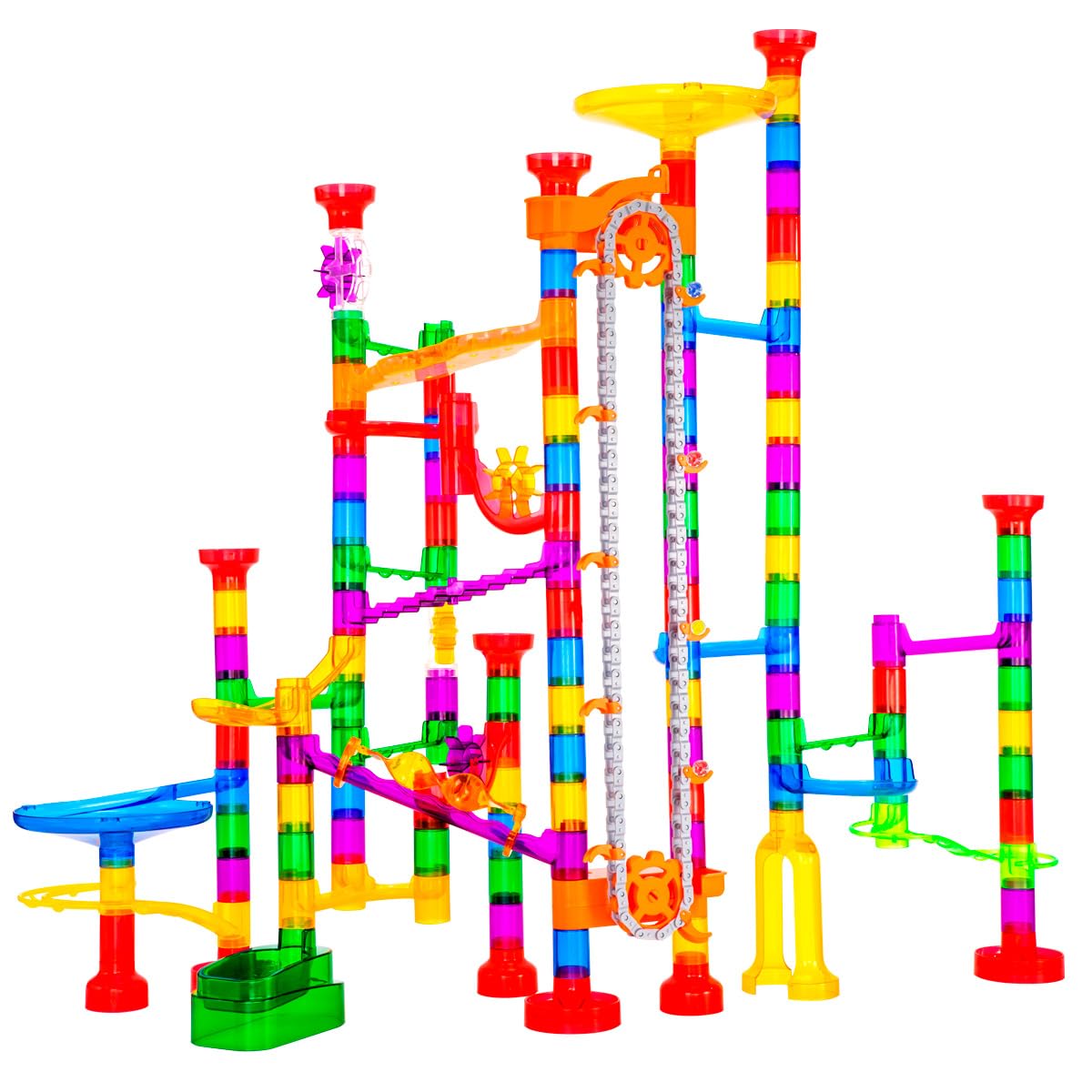247Pcs Marble Run With Motorized Elevator, Construction Building Blocks Toys With 30 Glass Marbles And 30 Glow In The Dark Marbl