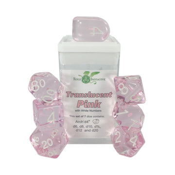 Role 4 Initiative Polyhedral Dice - Translucent Pink W/White And Arch'D4 (7)