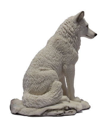 7.75 Inch Wolf Sitting In Snow Decorative Statue Figurine, White
