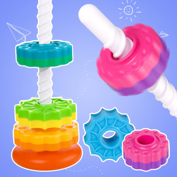 NiToy Spinning Stacking Toy for Kids Rainbow Tower Dual-Color Spinning Wheels enhanced Strong BPA-Free ABS Plastic Early Education Fun Learning and Engaging Brain Development Toys (Small)