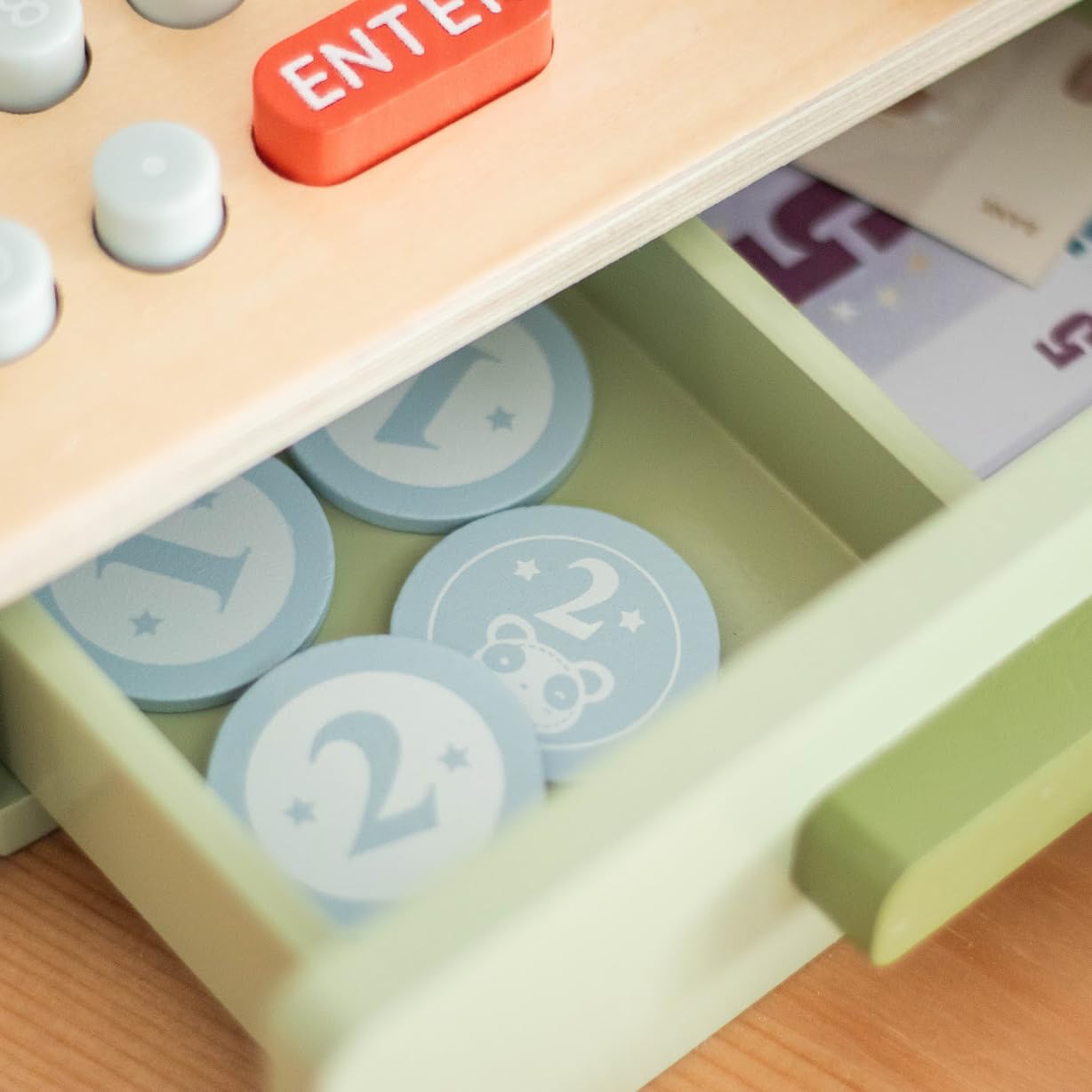 Umu Wooden Cash Register For Kids - Includes Accessories (Scanner, Payment Terminal, Play Money, Etc.), Role Play Shop & Accesso
