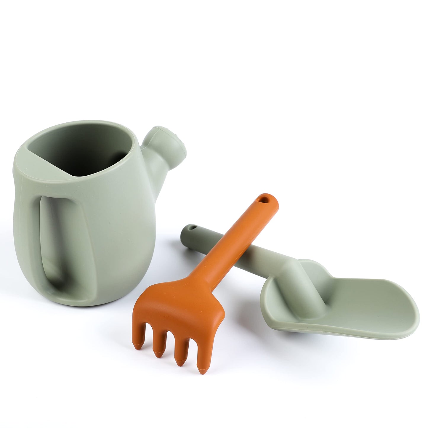 Blue Ginkgo Toddler Gardening Tools - Silicone Beach Toys, Garden Toys For Toddlers | Kids Shovel And Rake Set, Watering Can, Sand Molds | Outdoor Baby Gardening Set (Green)
