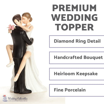 Wedding Collectibles Funny Kissing Wedding Cake Topper With Bride And Groom | Fun, Humorous Figurine | Fine Porcelain | 5.5 Inches