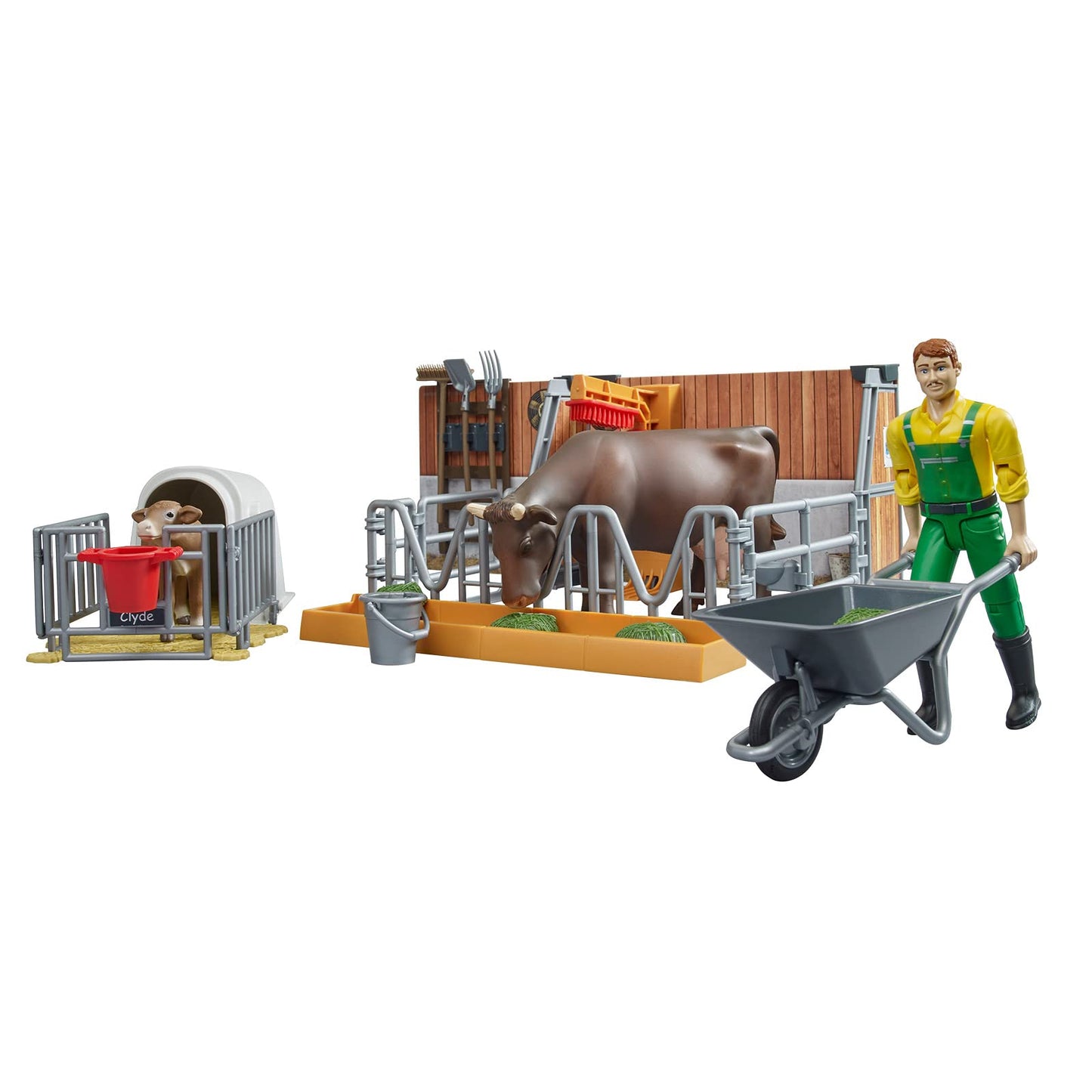 Bruder 62611 Bworld Cow And Calf Barn With Farmer