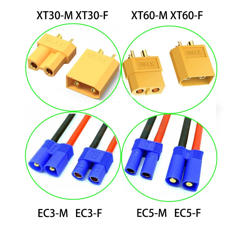 Laisomeke 4Pcs Xt60 To Ec5 Male Female Adapter, Xt60 To Male Female Ec5 Connector Adapter With 50Mm 14Awg Wires For Rc Lipo Batt