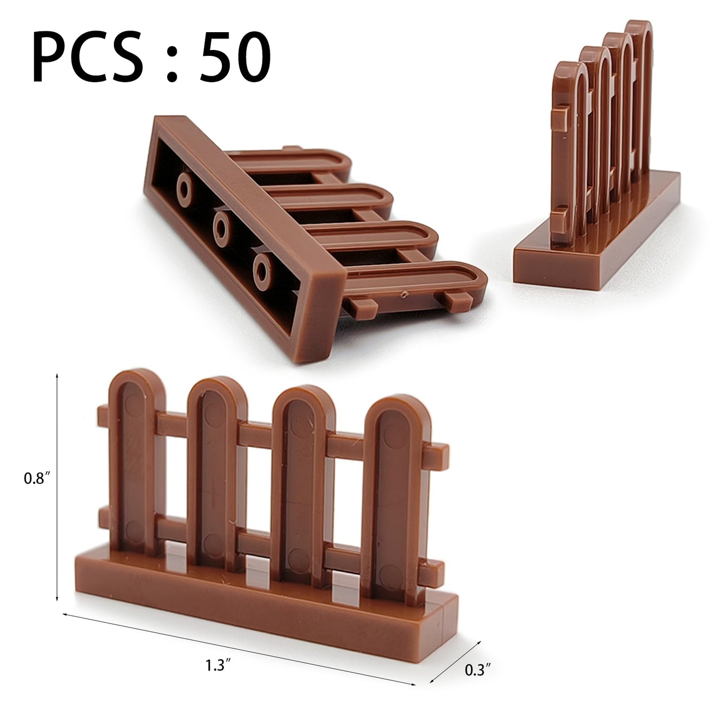 50Pcs Fence Building Block Toy House Garden Farm Pieces Accessories Brown Picket Fence Compatible With Major Brand