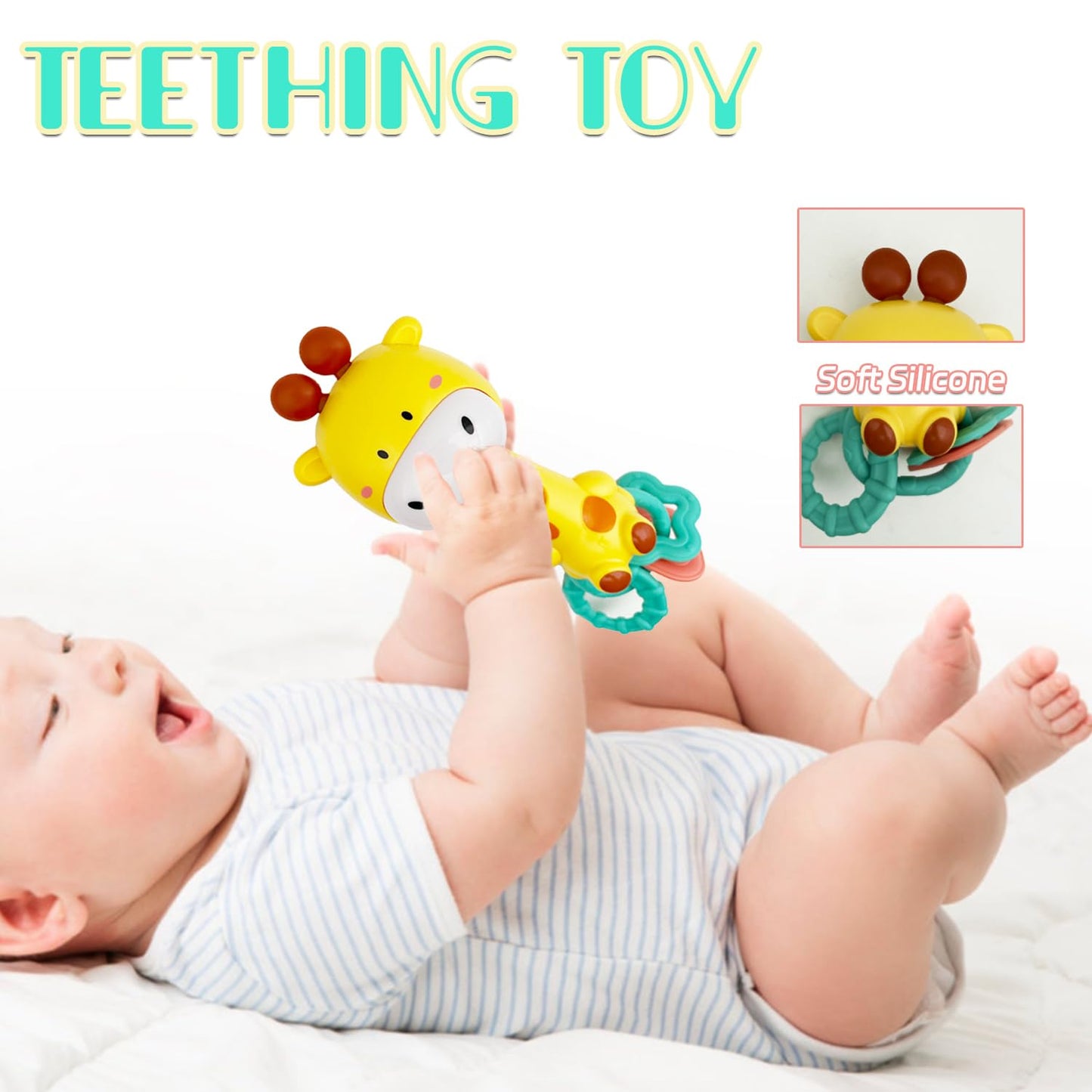 Whnkfb Baby Rattle Musical Toy, Light-Up Teething & Chew Sensory, Easter Basket Stuffer For Babies 6-12-18 Months, Bpa-Free Soft