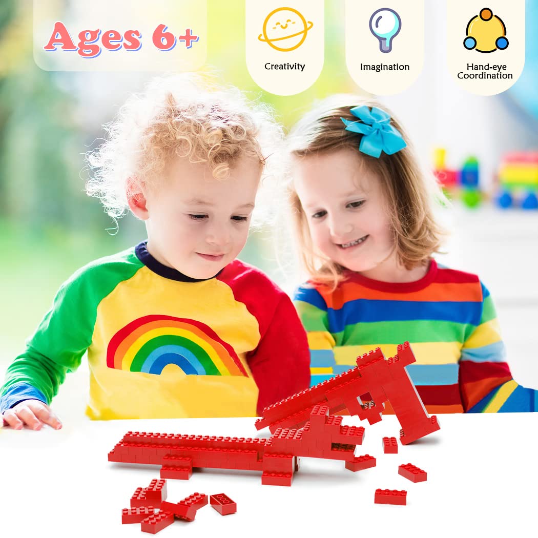 Unirolic Classic Building Bricks, 200 Piece 2X4 Building Blocks Stem Creative Building Toys Compatible With All Major Brands, Moc Building Bricks Diy Play Set For Kids Age 6+ (Red)