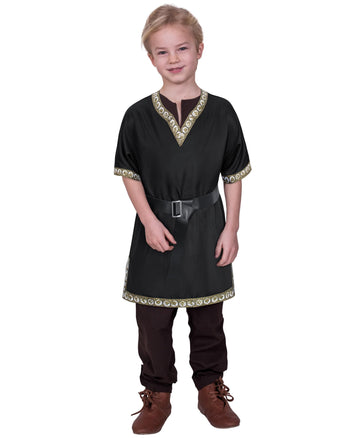 Kids Medieval Costume Boys Viking Tunic Knight Warrior Renaissance Shirts With Belt 13-14 Years Black