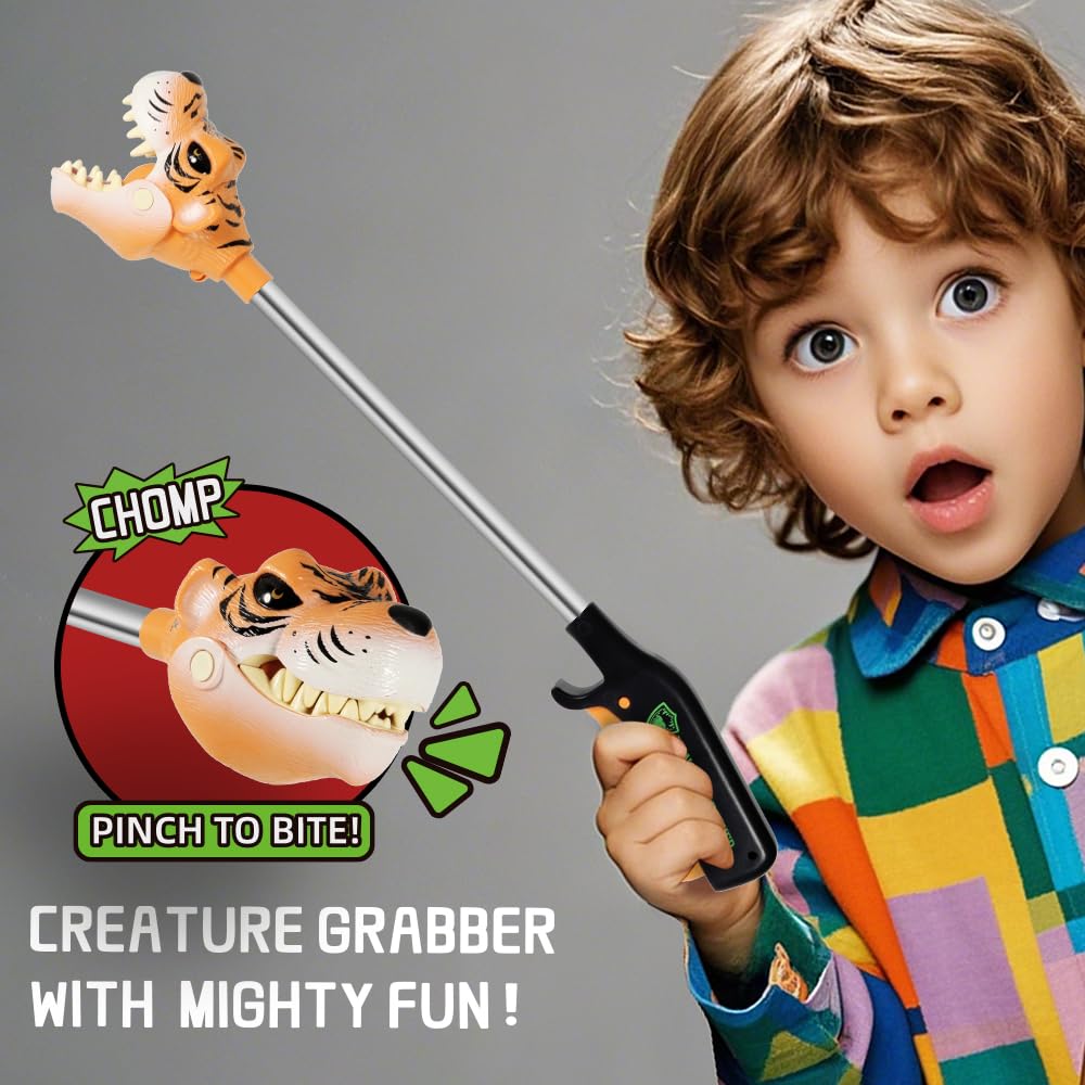 DINOBROS 16-Inch Tiger Grabber Toy - Interactive Pick-Up Reacher Tool for Kids | Animal Robot Hand Claw Toys