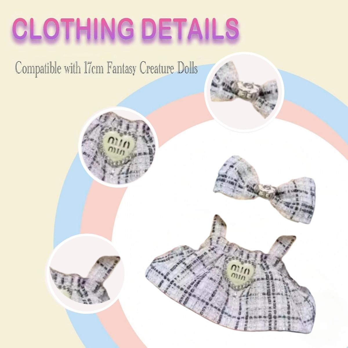 3 Sets Dress for Labubu 17cm Dolls Outfit Set Cute Doll Clothes Suitable for labubu Dolls Accessories Pink White Black Chic Doll Clothing Accessories (No Doll)