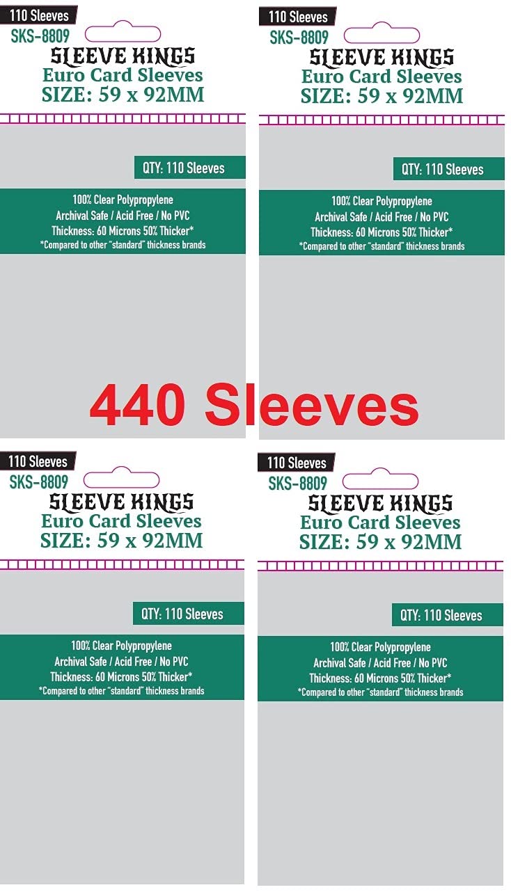 Sleeve Kings Euro Card Sleeves 59 X 92 Mm (4X110 Pack, 440 Sleeves)
