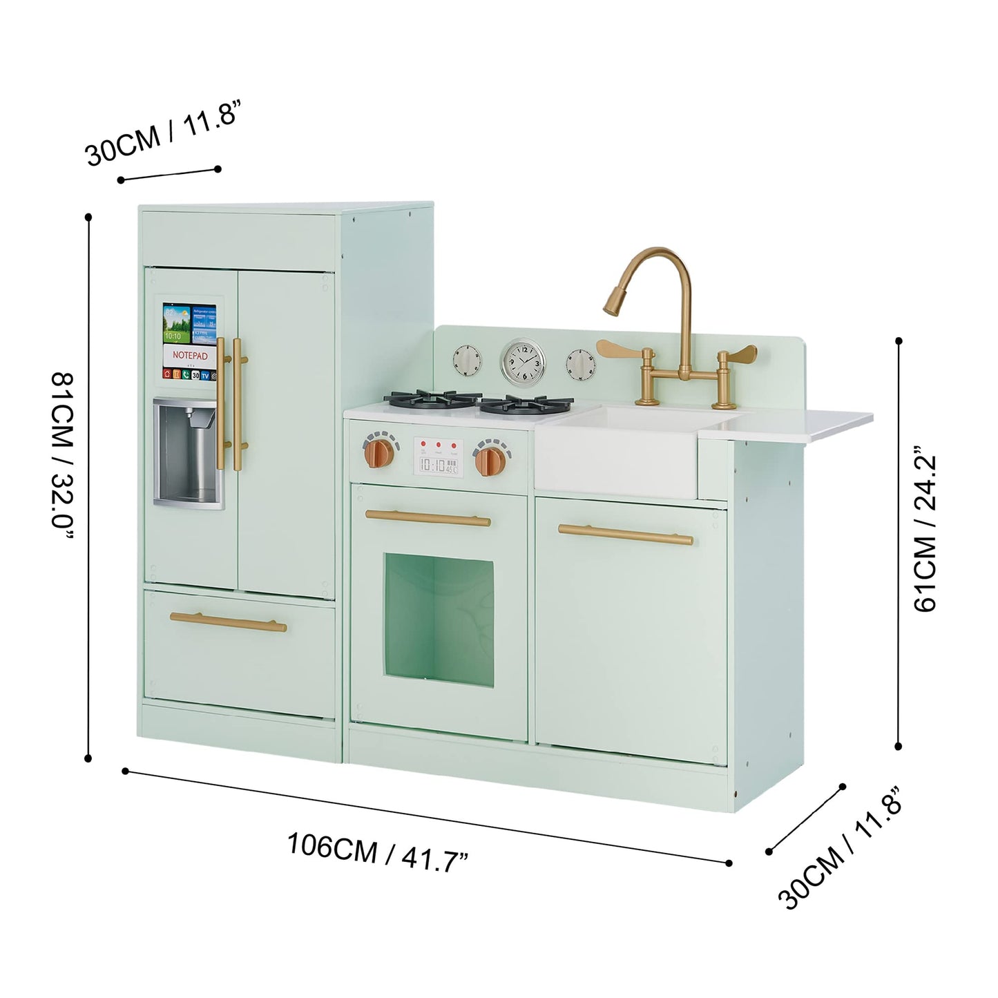 Teamson Kids Little Chef Charlotte Kids Play Kitchen, Wooden Kitchen Playset for Toddlers with Accessories, Pretend Ice Maker, M