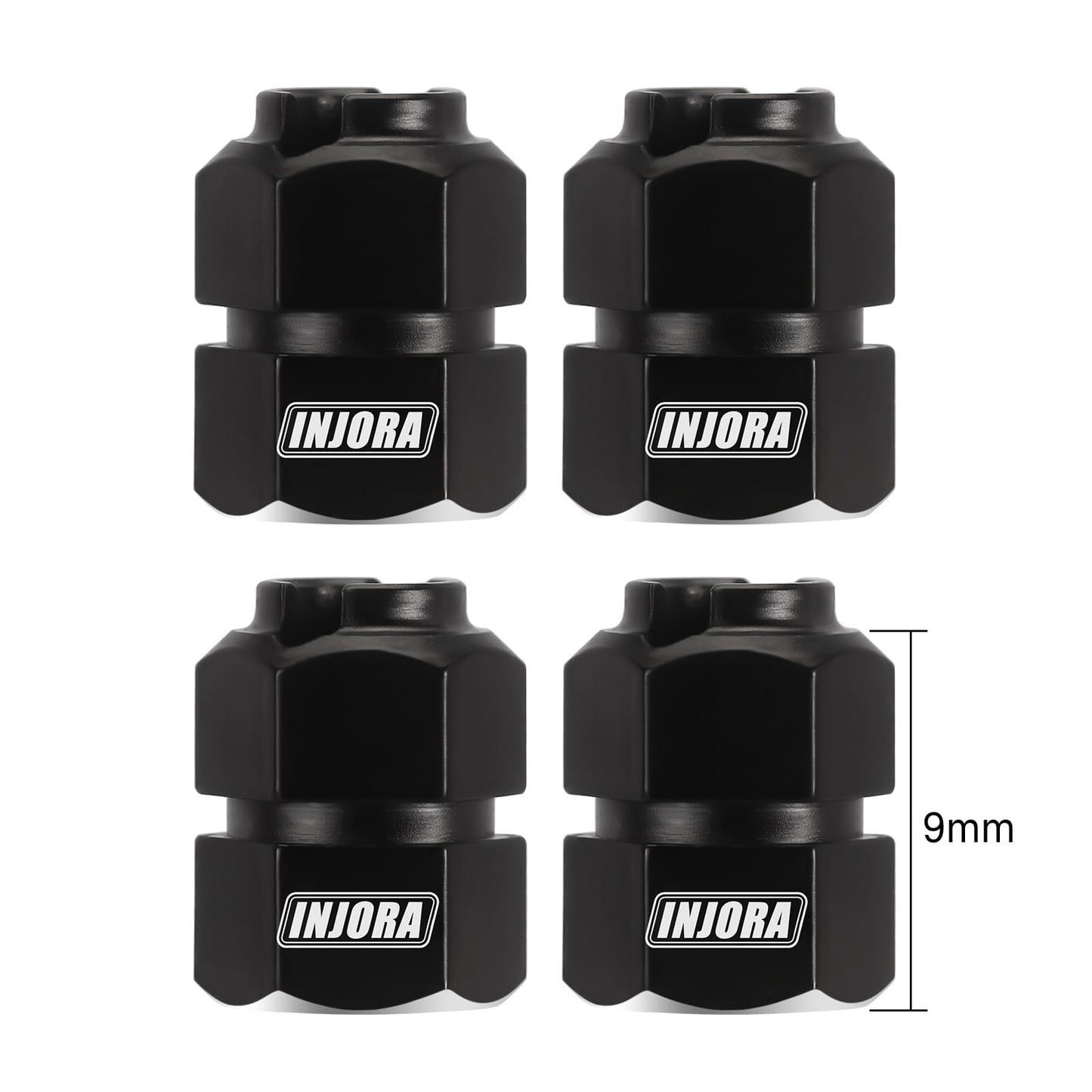 INJORA Thickness 9mm(+5mm) Black Brass Wheel Hex with Nuts for TRX4M 1/18 RC Crawler Upgrade, 11g/Total