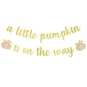 Gold Glitter A Little Pumpkin Is On The Way Banner- Pumpkin Baby Shower Party Decorations,Girl Fall Baby Shower Gender Reveal Birthday Party Decoration Supplies,Fall Pumpkin Mantel Home Decor