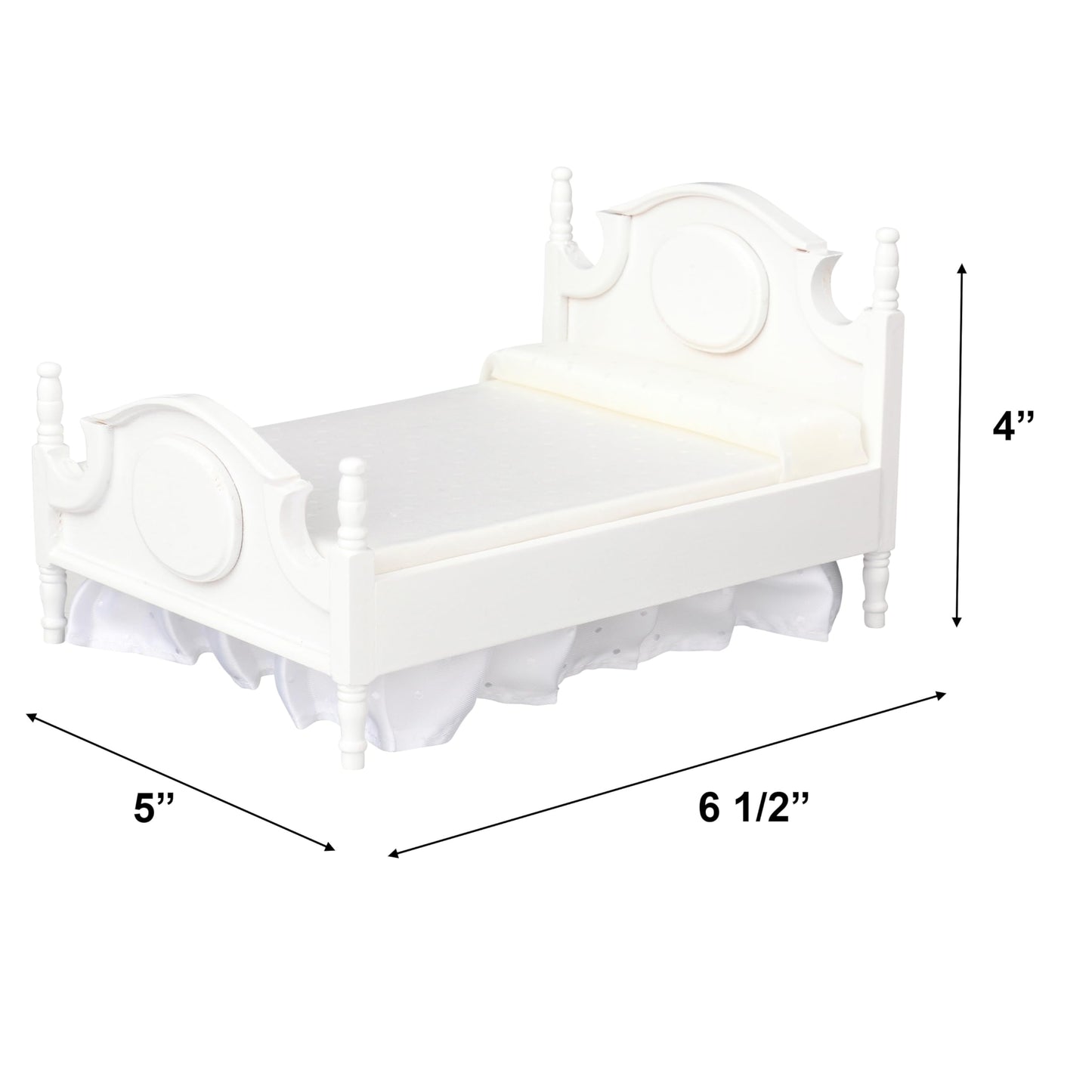 Dollhouse Furniture Mini Bed Set, Realistic Bedroom Accessories For 6 Inch Dolls, Pillow, Wooden Frame, 1/12 Scale (White Bed, Pink Bedding)