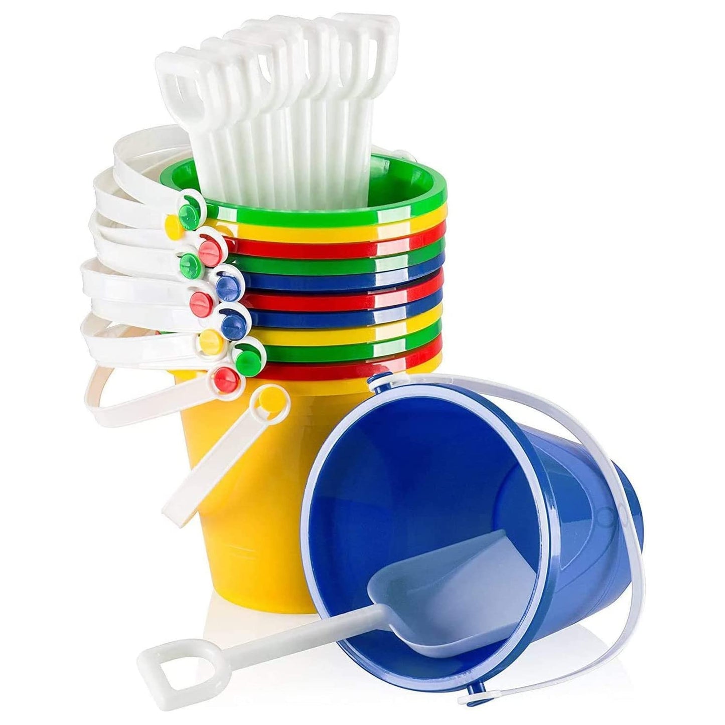 Top Race 6 Pack of 5 Beach Pails Sand Buckets and Shovels Toy - Pool and Swim Toys for Kids - Toddler Sandcastle Molds - Kids Sa