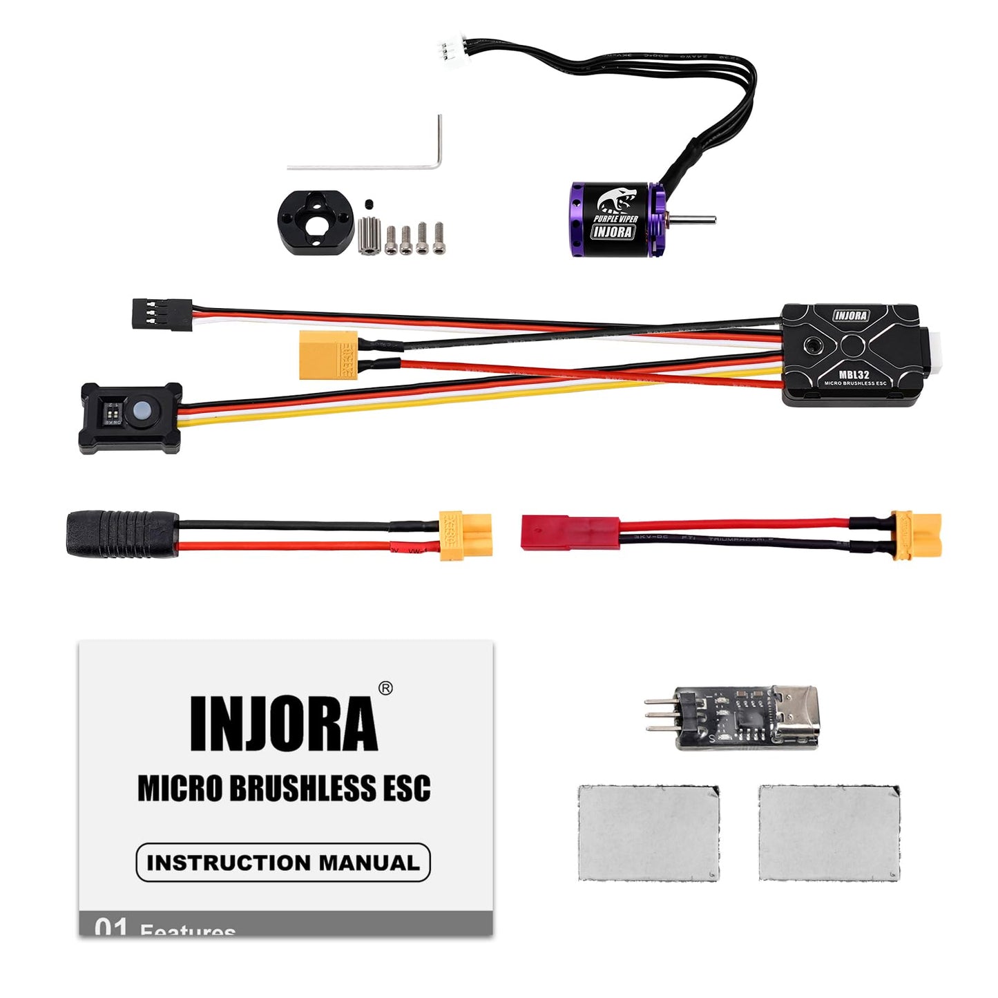 Injora Brushless Micro Mbl32 Esc & 1721 Purple Viper Motor For 1/18 Trx4M Rc Upgrade