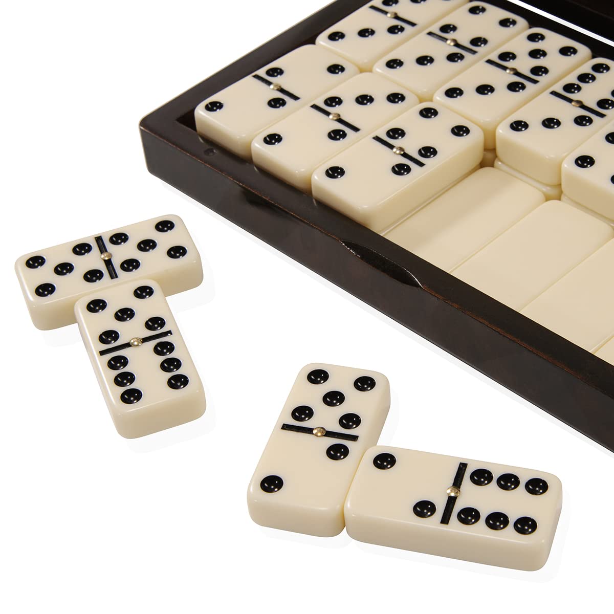 ZOOCEN Dominos Set -Heavy Weighted Black Dot Classic Dominoes Set -28 Tiles Pack in Wooden Case