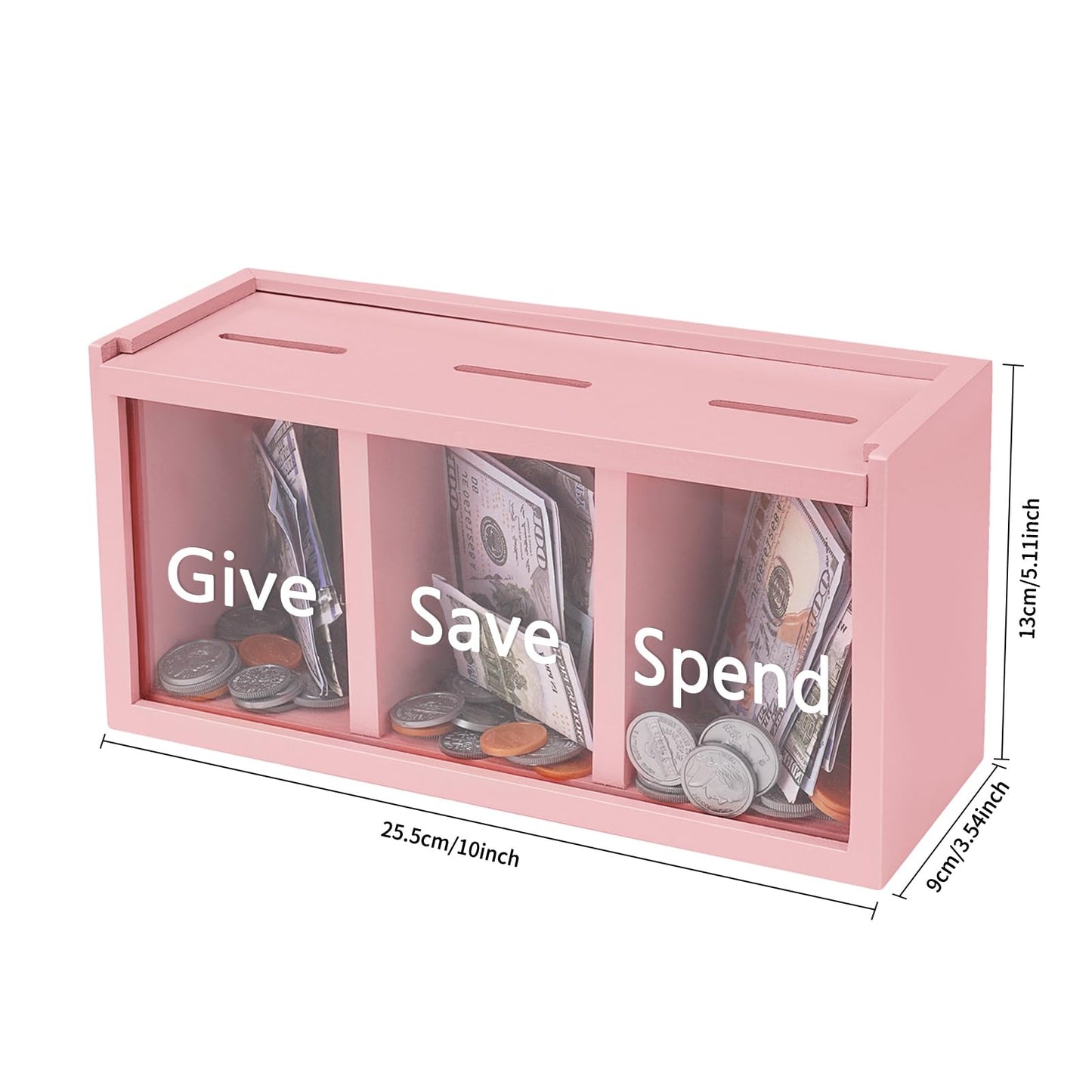Mczxon Spend Save Give Piggy Bank for Kids, Money Coin Savings Piggy Bank Jar Box for Kids Child Safe Money Saver, Teach Childre