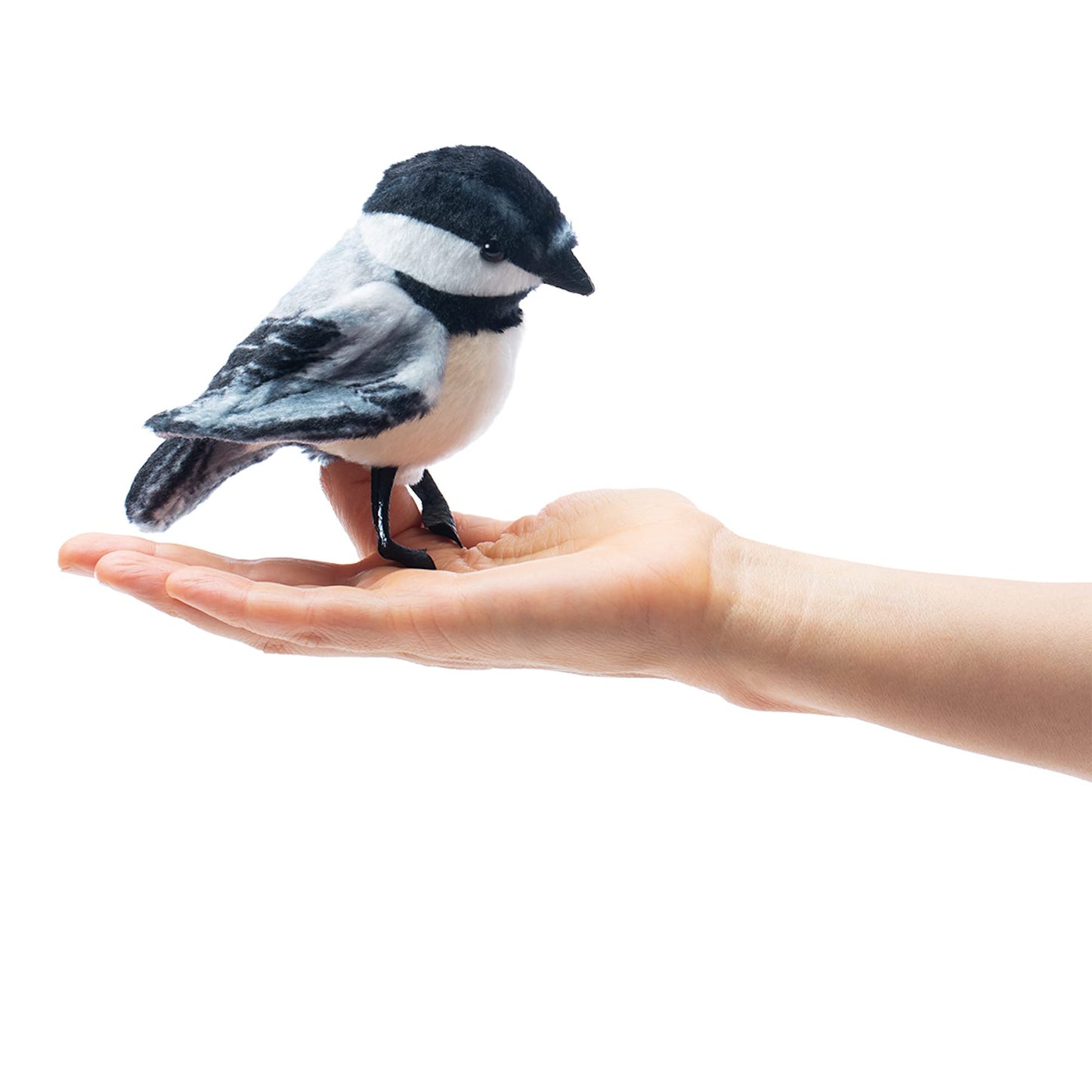 Folkmanis Mini Chickadee Finger Puppet, White; Black;Gray