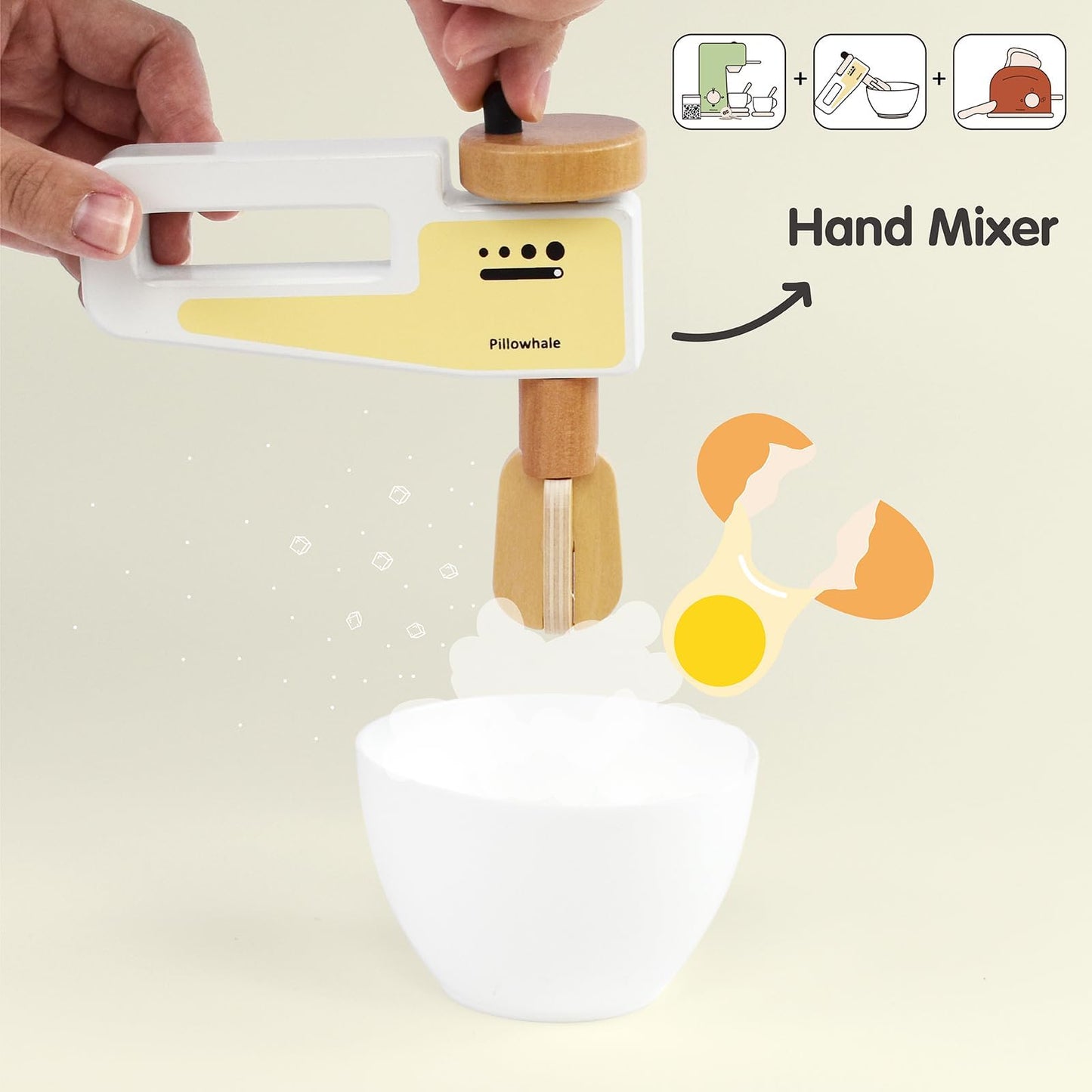 Pillowhale Kids Coffee Maker Playset,Wooden Toy Toaster,Toy Mixer,3-in-1 Kids Kitchen Playset,Pretend Play Kitchen Accessories,W