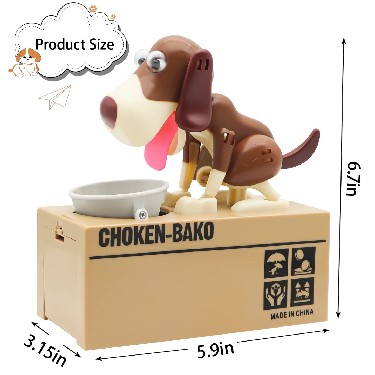Cute Dog Piggy Bank,Saytay Hungry Puppy Stealing Coins Like Magic Coin Munching Money Bank Birthday Gift For Kids (Brown)