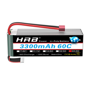 HRB 1pack 6S Lipo Battery 3300mAh 22.2V 60C RC Lipo Battery Compatible with RC Car Airplane Helicopter Quadcopter Truck Boat