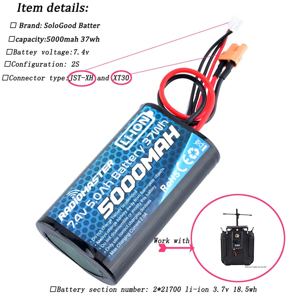 RADIOMASTER TX16S Battey 5000mAh 2S 7.4V XT30 JST-XH Plug TX16s Transmitter 1Pack