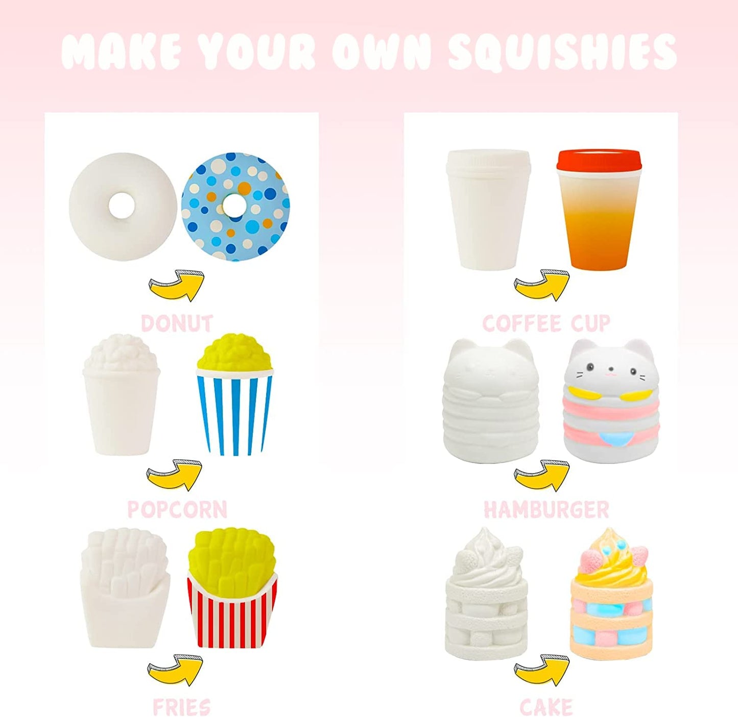 Lovestown Squishies Making Kit, 6 Pcs Food Paintable Squishies Make Your Own Squishies Diy Painting Kit For Girls And Boys Christmas Gift Birthday Holiday Favor Craft