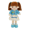 Personalized Snuggle Dolls, Custom Soft Brunette Baby Rag Doll, Blue Jacket Dress, 16 Inches, Muecas De Trapo Personalizadas Par