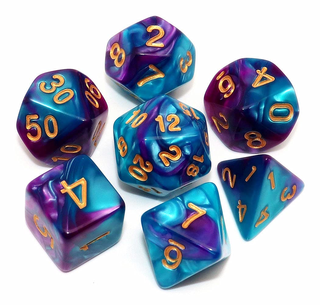 Dnd Dice Set Rpg Polyhedral Dice For Dungeon And Dragons D&D Rpg Role Playing Games 7-Die Set (Lake Blue Mix Purple)
