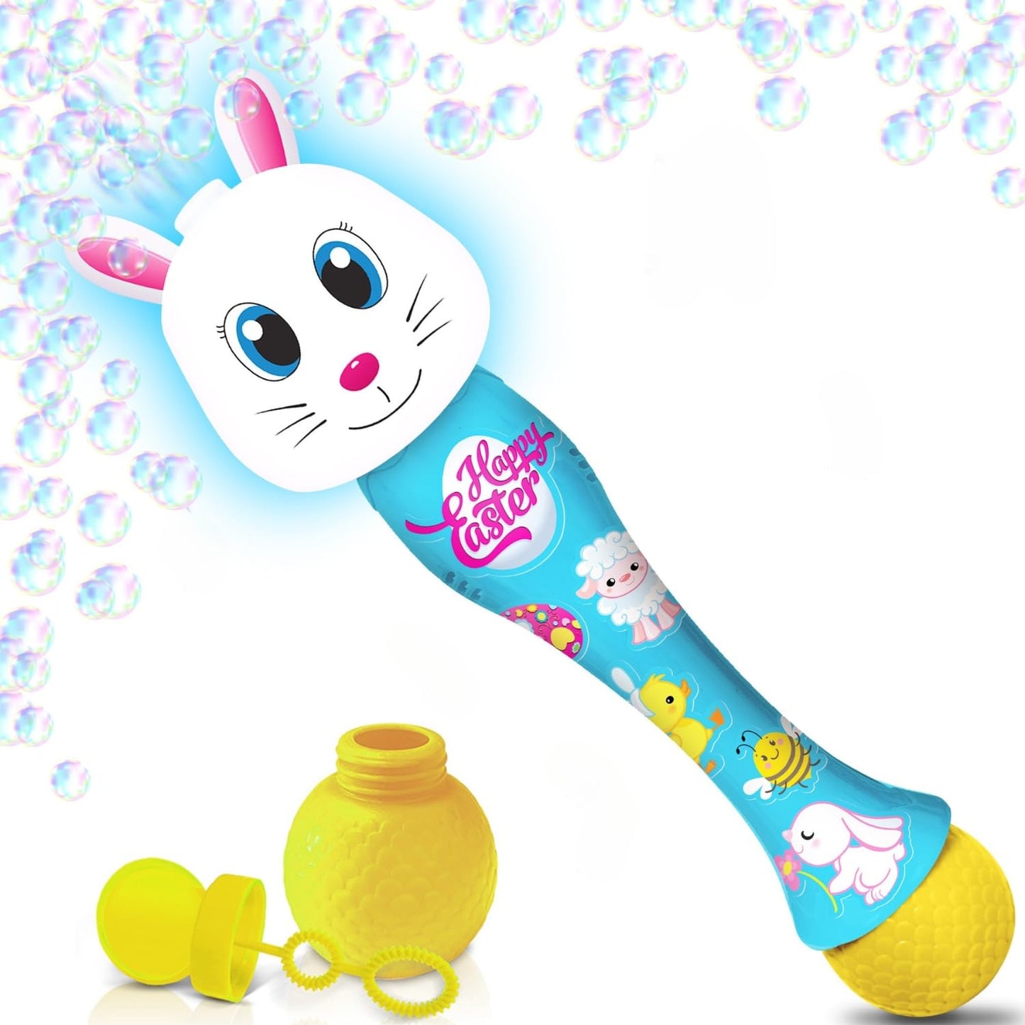 Artcreativity Easter Bunny Bubble Wand, Easter Basket Stuffers For Toddler, 14'' Light Up Automatic Bubble Maker With Led & Musi