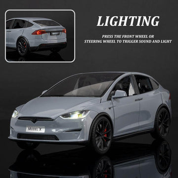1/24 Model X Toy Car for Boys, Zinc Alloy Diecast Metal Model X Model Car Pull Back Car Toy Vehicles with Sound and Music, Suita