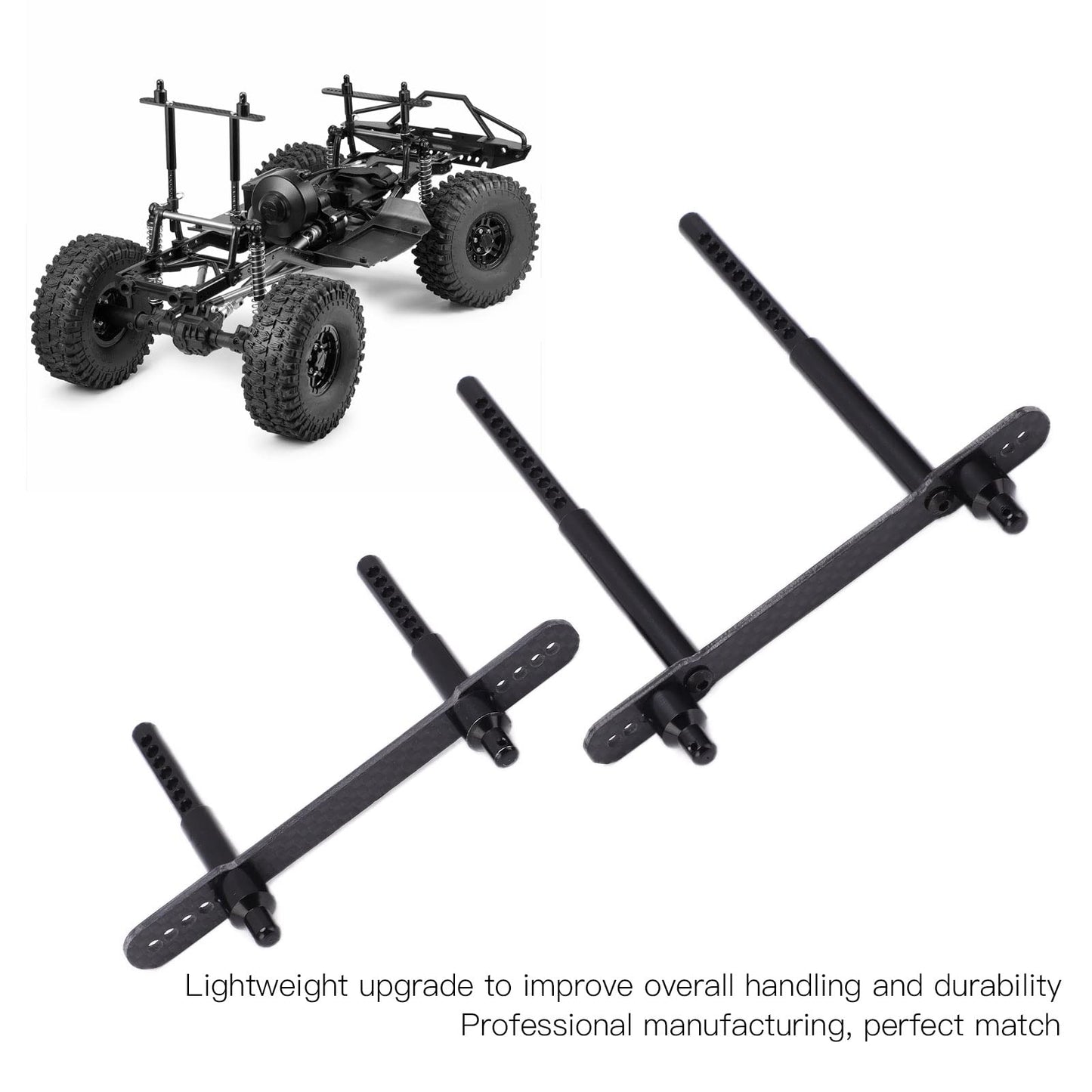 RC Car Body Post Mounts, Carbon Fiber + Aluminum Alloy RC Car Front and Rear Shell Column Kit Compatible for AXIAL SCX10 90046 9