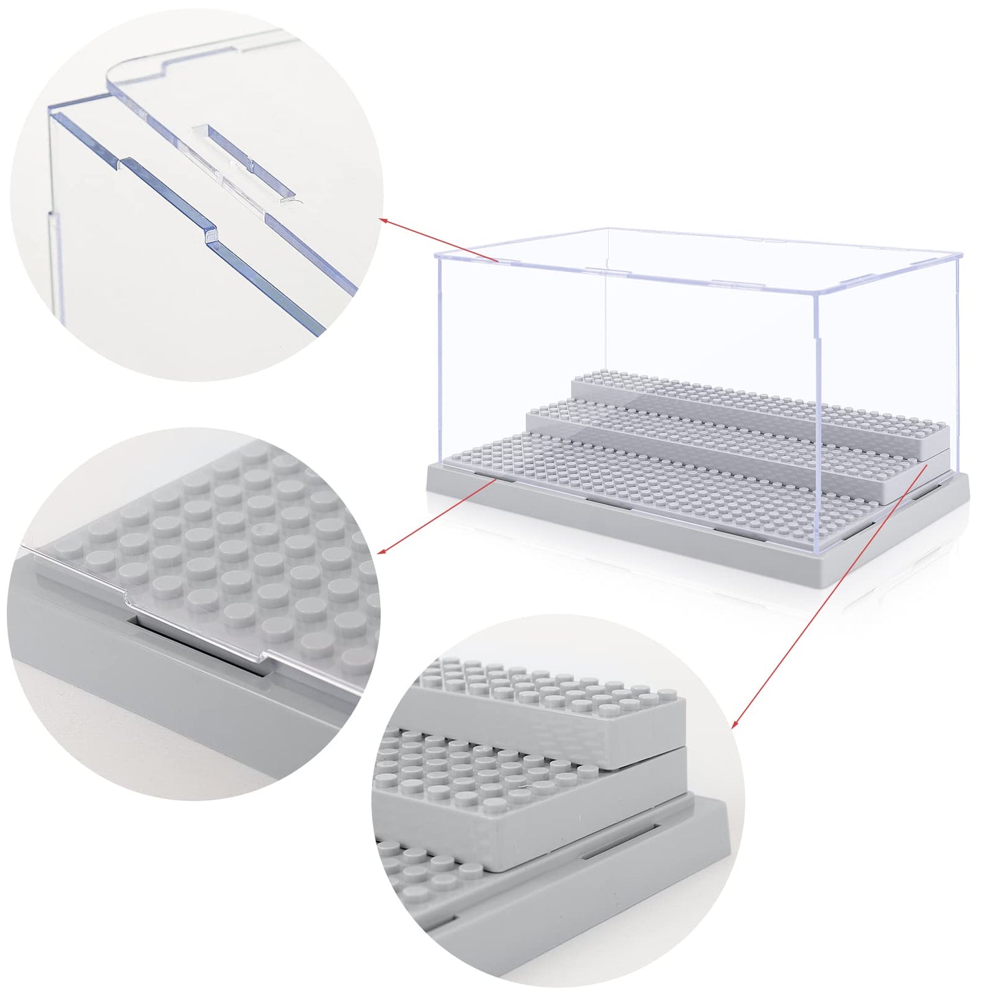 Mlikero 2 Pack Display Case For Minifigures Action Figures Blocks, Clear Dustproof Acrylic Display Box Storage With 3 Movable St