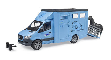 Bruder MB Sprinter Animal Transporter with Horse - Plastic, Cyan, Model 02674