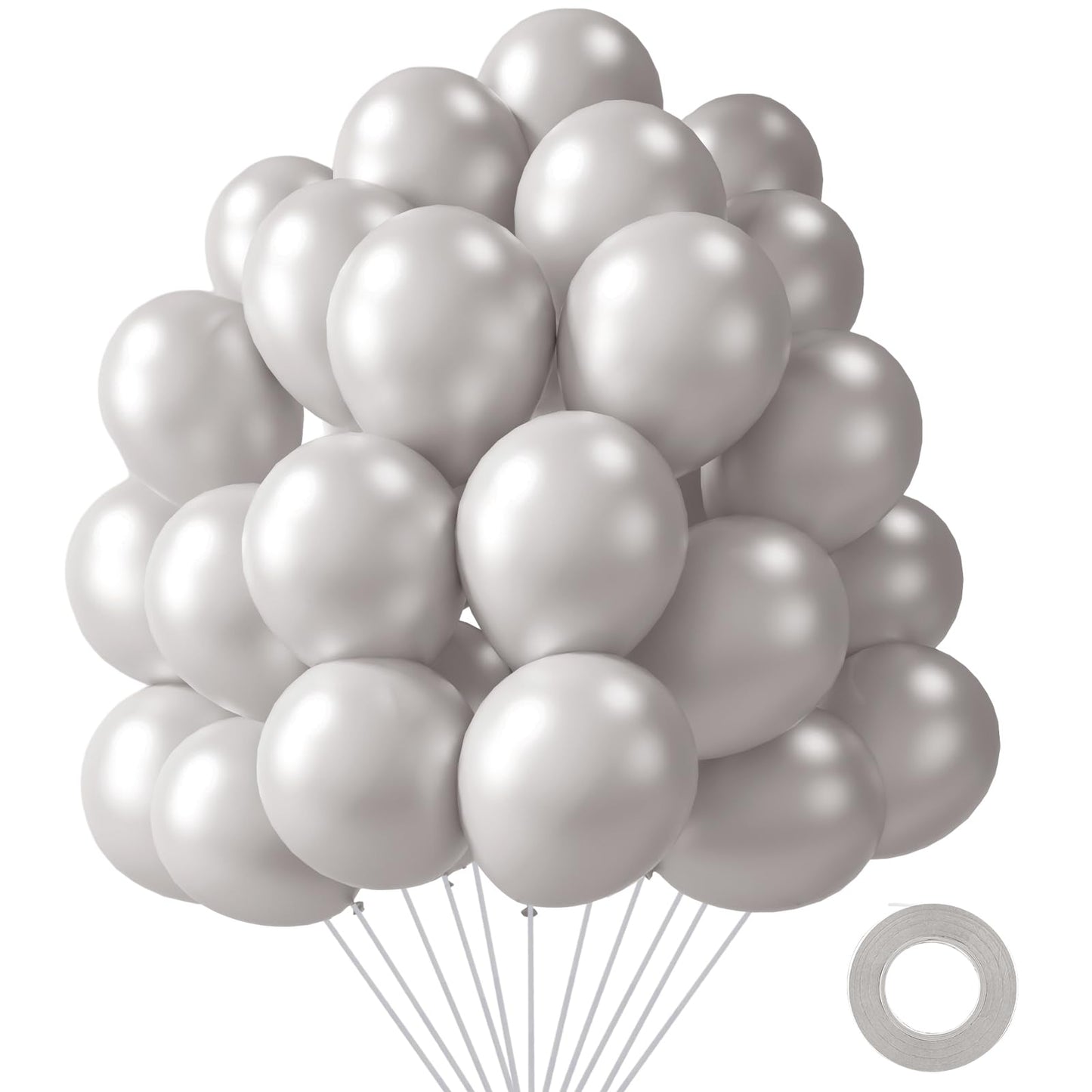 Lovestown 110Pcs Silver Latex Balloons,12Inch Helium Round Balloons Party Balloons Arch With Ribbon For Engagement Birthday Baby Shower Wedding Party Backdrop Decorations