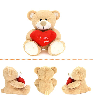 I Love You! 10'' Teddy Bear With Red Heart, Soft Plush Bear Doll Stuffed Animal Toys Valentines Day Decor Gifts For Her/Girlfrie