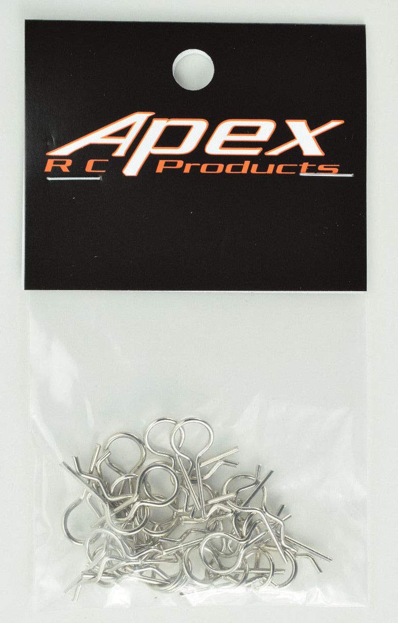 Apex RC Products Silver 1/10 Large Bent RC Anodized Body Clips - 25pcs #4031SL