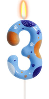 ElekFX Blue Orange Dog Paw Birthday Candles, Number 3 Paw Print Birthday Party Supplies, 2.76 inch Paw Cake Topper Decorations,