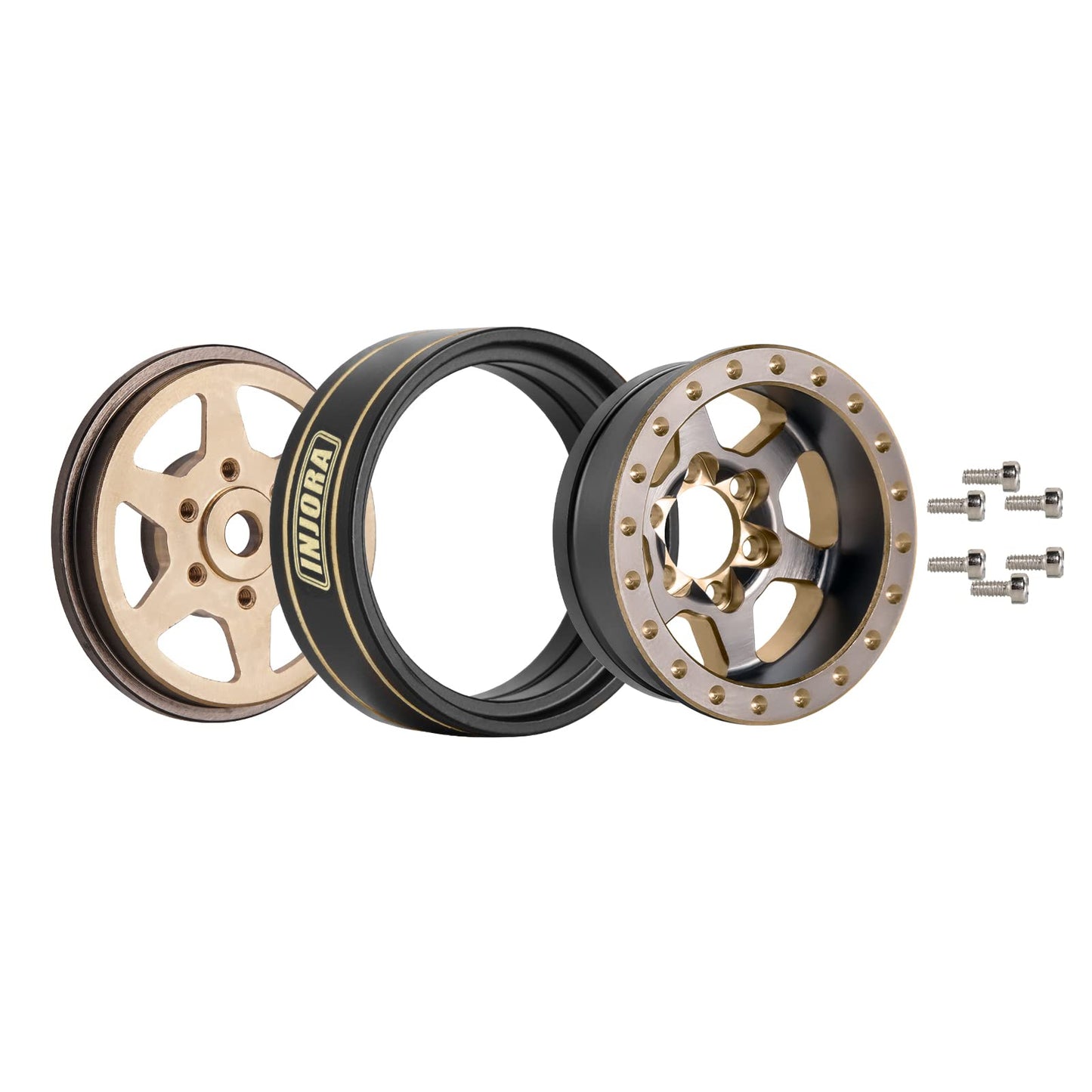 INJORA 1.0 Plus Brass Beadlock Wheel Rims 6-Spoke Wheels for TRX4M AX24 SCX24 FCX24 1/24 1/18 RC Crawler,42g/pcs (Grey)