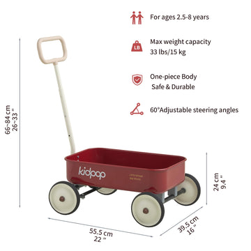 PULA-Wild 2-in-1 Kids Pull-Along Wagon Toddlers Push Walker for 2.5-8 Adjustable Handlebar, Birthday Gifts Max Weight 33 lbs (R