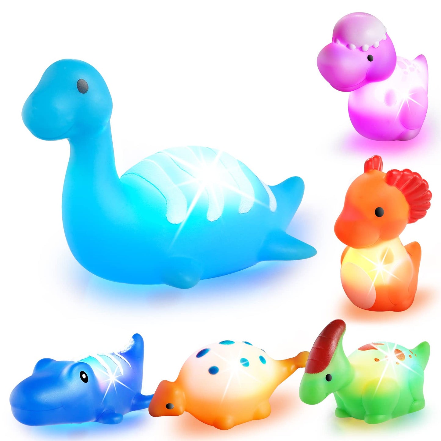 Viboylar Bath Toys For Toddlers 1-3: 6 Packs Light-Up Floating Dinosaur Baby Toddler Bath Toys Set For Boys Kids Birthday Easter Christmas - Water Bathtub Shower Pool Bath Toy For Children Preschool
