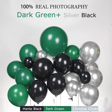 Black And Green Silver Balloon Balloon Garland Kit 130Pcs Forest Green Chrome Silver Large Starburst Foil Hunter Green Balloons