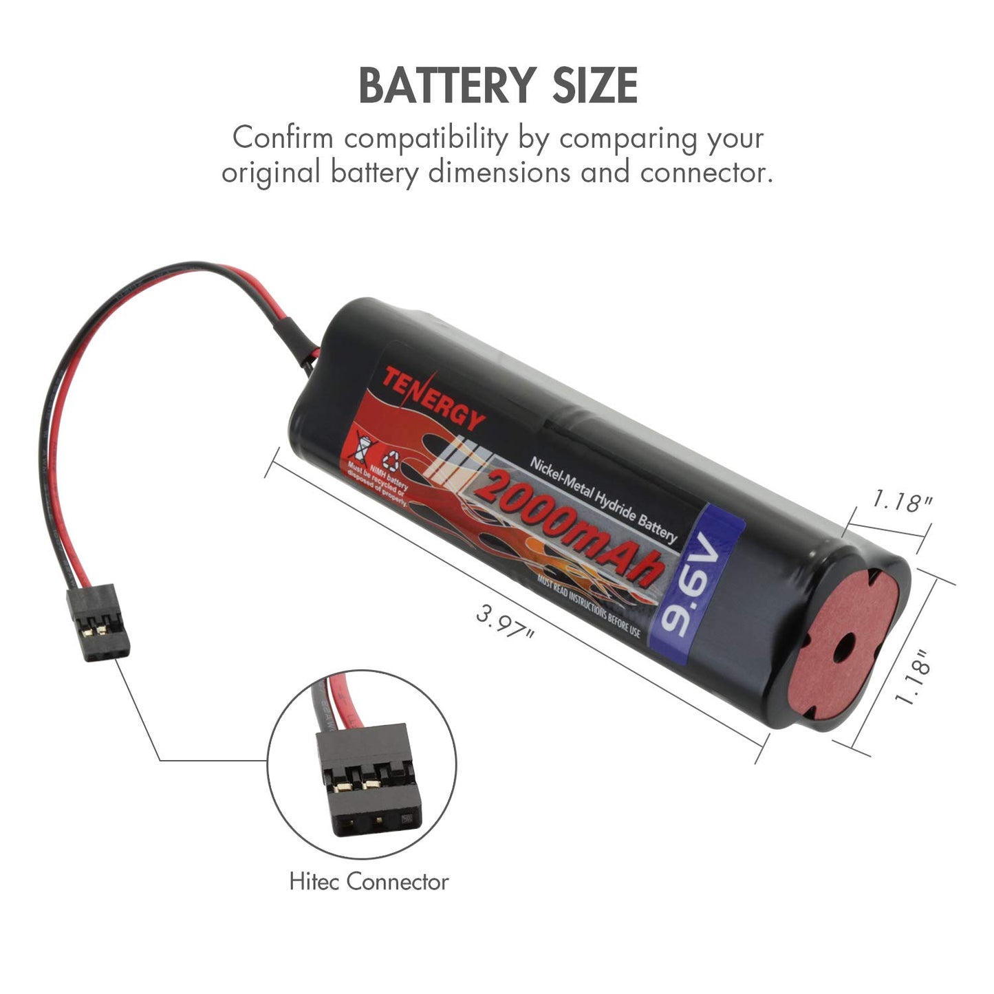 Tenergy NiMH Receiver Battery Pack with Hitec Connectors 9.6V 2000mAh High Capacity Futaba Battery Pack, Square NT8S600B Recharg