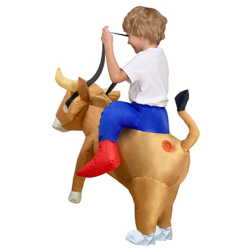 Camlinbo Halloween Inflatable Costume Bull Rider For Boys Toddlers Animal Cosplay Blows Up Halloween Costumes Party Brown