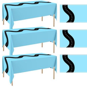 Irenare 3 Pcs Racing Table Cloths Car Birthday Party Supplies 54 x 108 Inch Racetrack Table Runner Covers Disposable Rectangular
