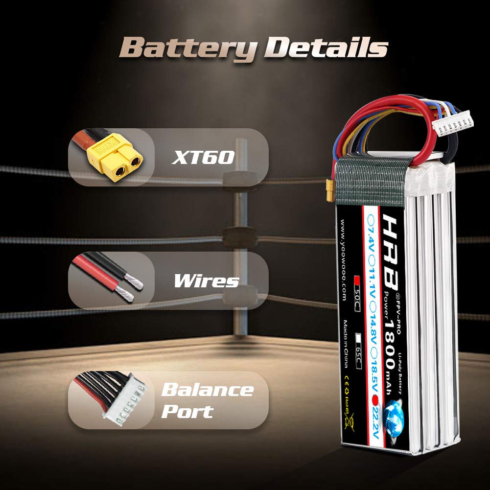 HRB 6S 1800mAh Lipo Battery with XT60 Plug 50C 22.2V RC Lipo Battery Compatible with RC Airplane Helicopter Quadcopter Car Truck