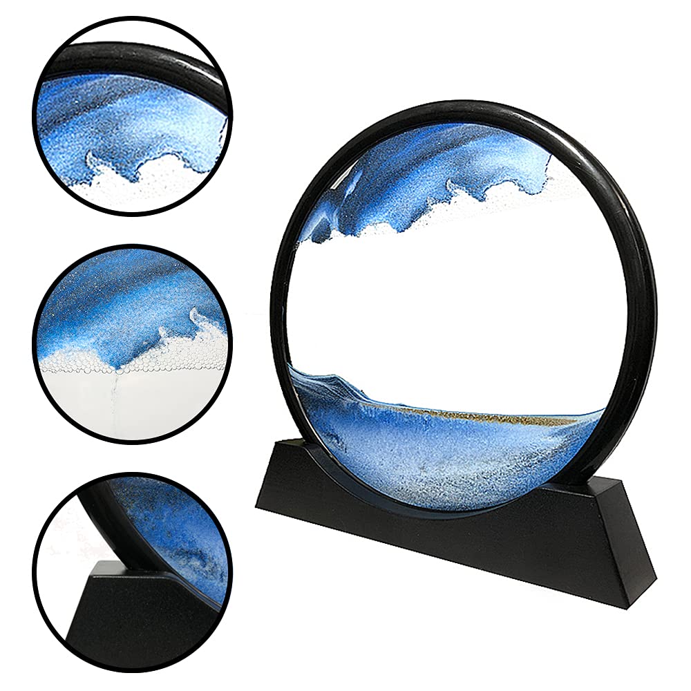 Muyan 3D Deep Sea Sand Art Picture - Round Glass Sandscapes, 7 Inch, Blue, Model ISA01F-MY, Perfect for Adults & Kids